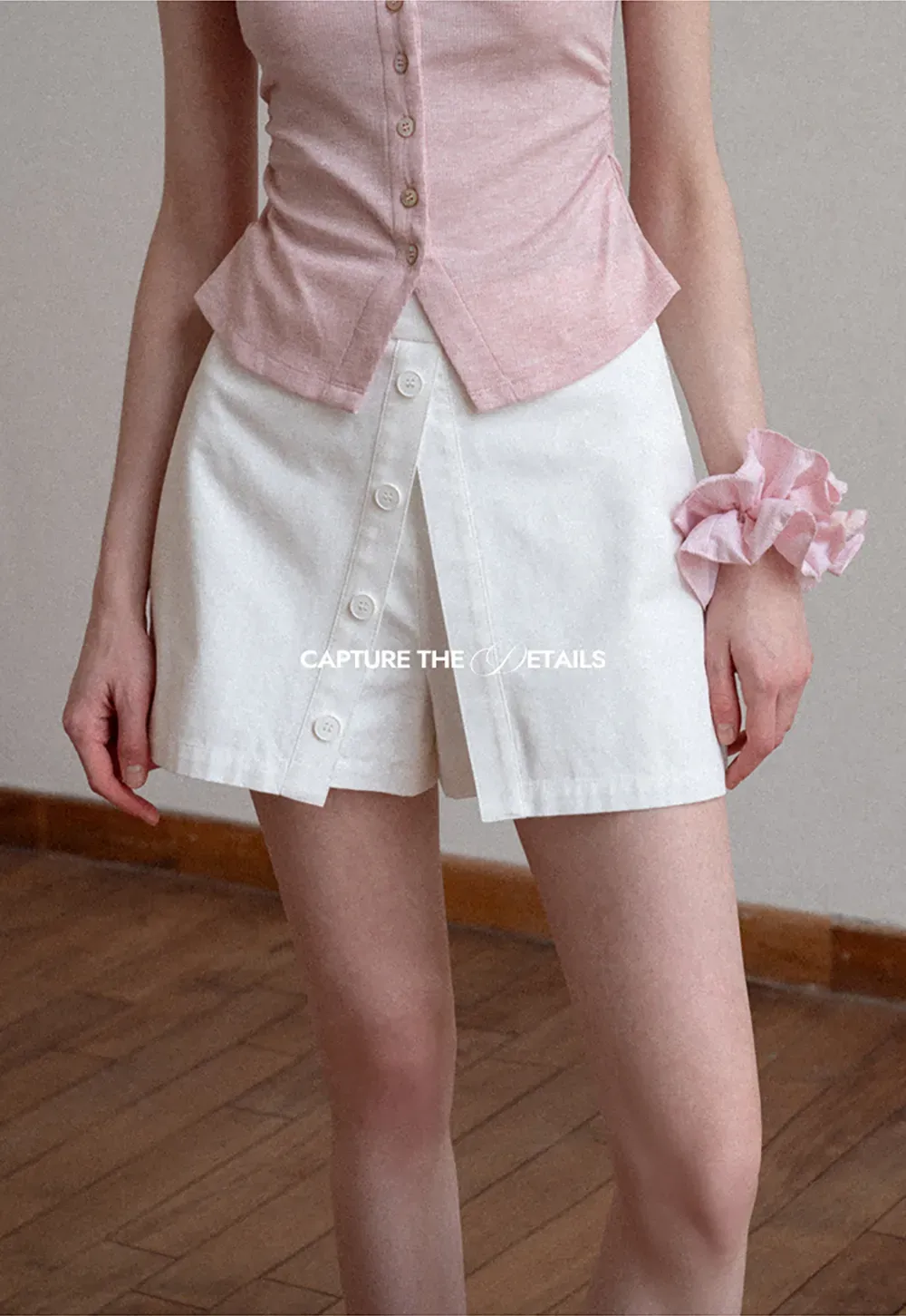 Button Front Mini Skirt with Asymmetrical Hem