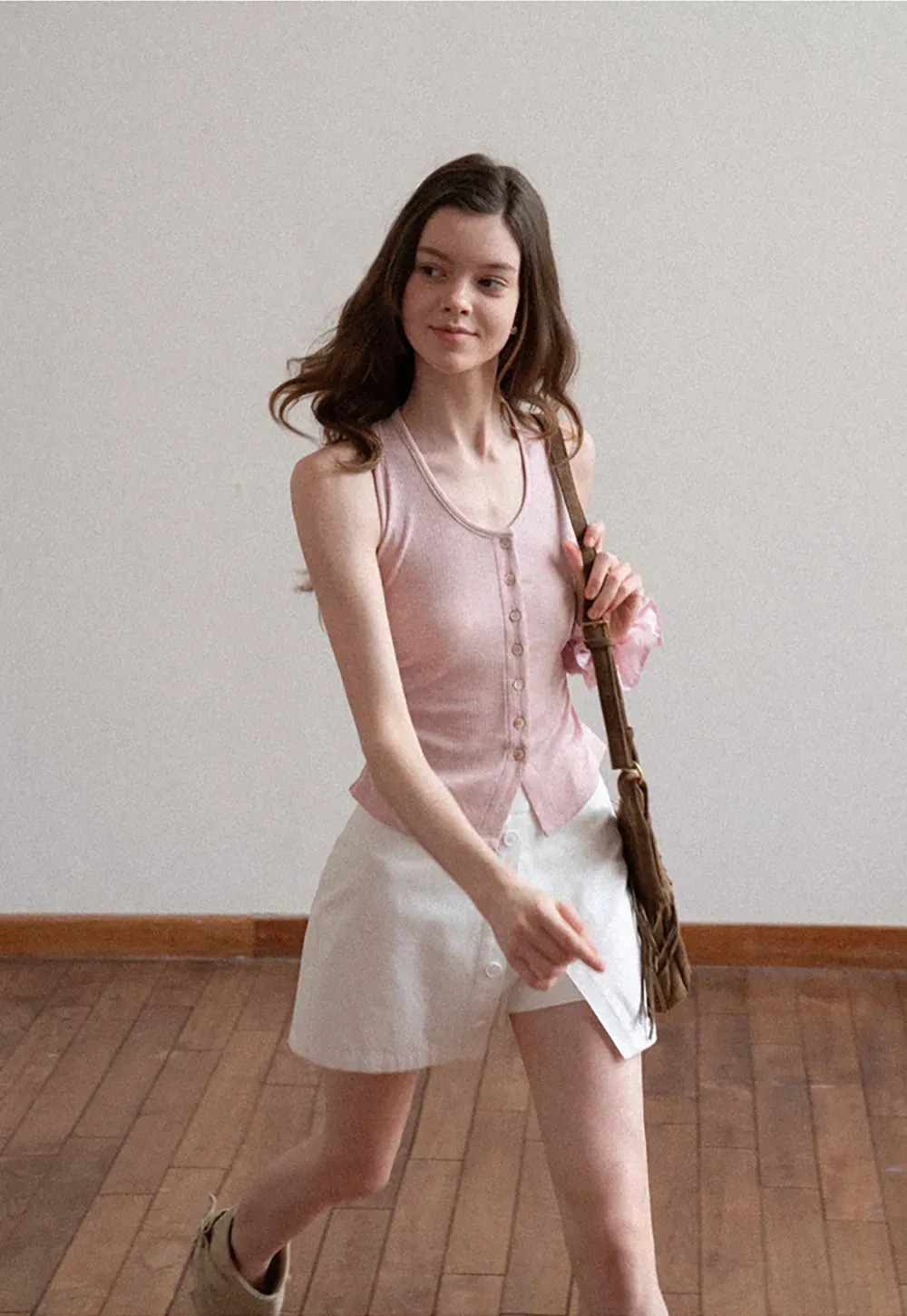 Button Front Mini Skirt with Asymmetrical Hem