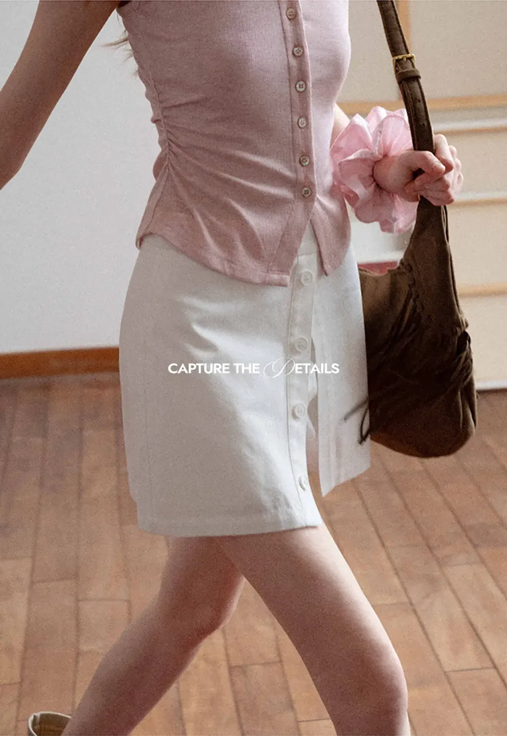 Button Front Mini Skirt with Asymmetrical Hem