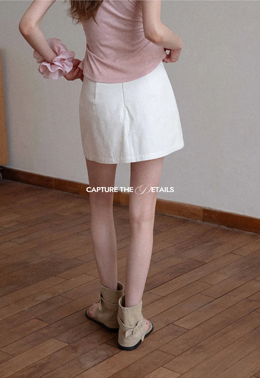 Button Front Mini Skirt with Asymmetrical Hem