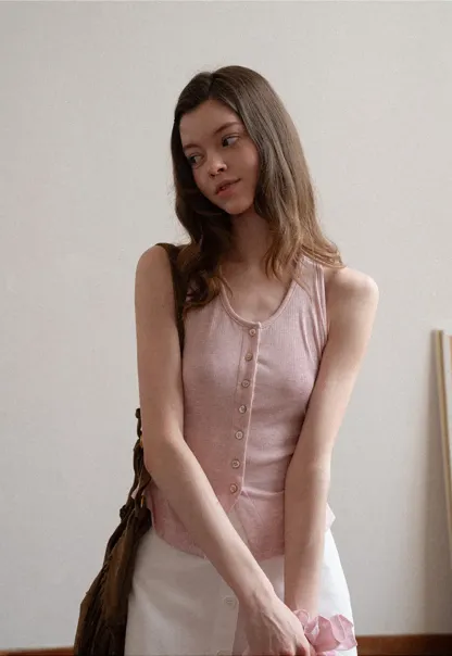 Button Front Mini Skirt with Asymmetrical Hem