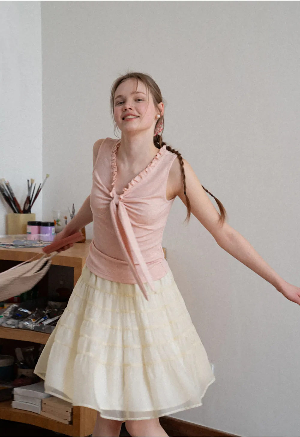 Tiered Ruffled Skirt with Elastic Waistband