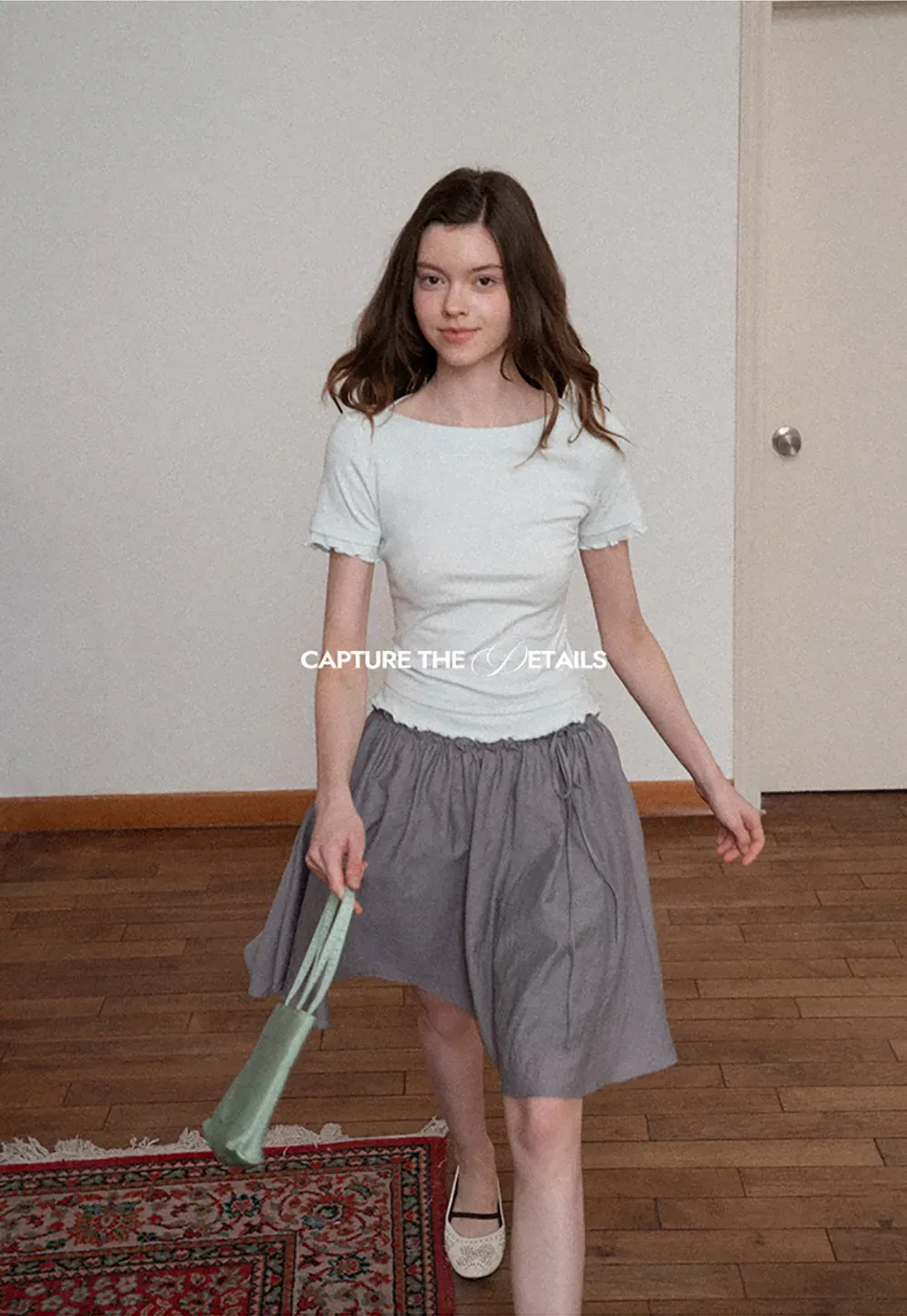 Flowy A-line skirt with gathered waist and layered hem