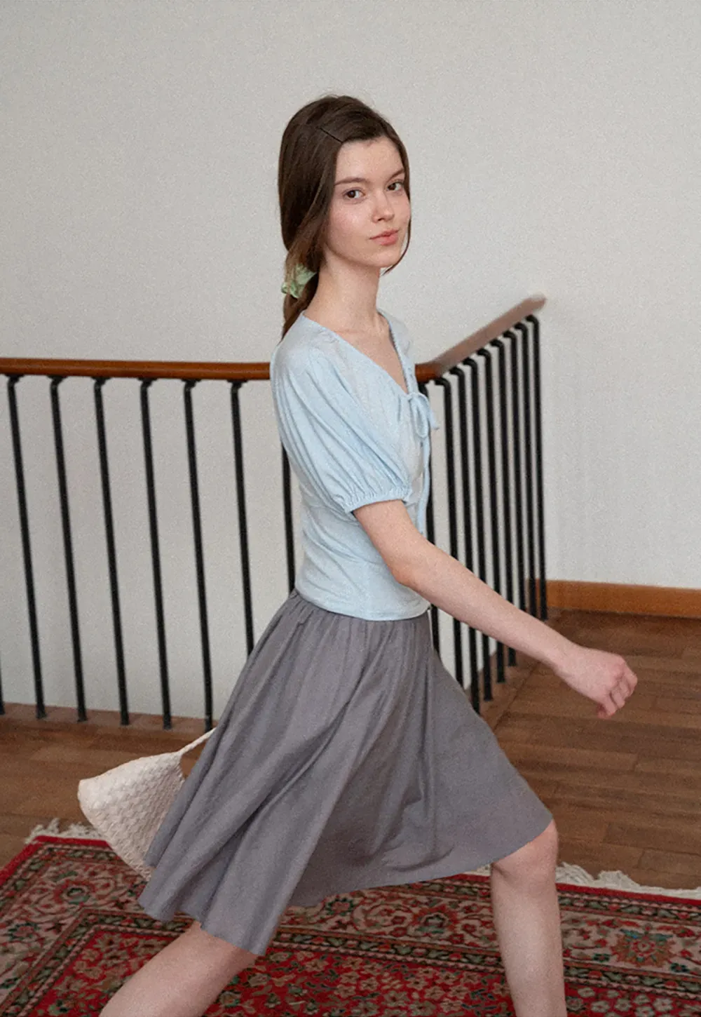 Flowy A-line skirt with gathered waist and layered hem