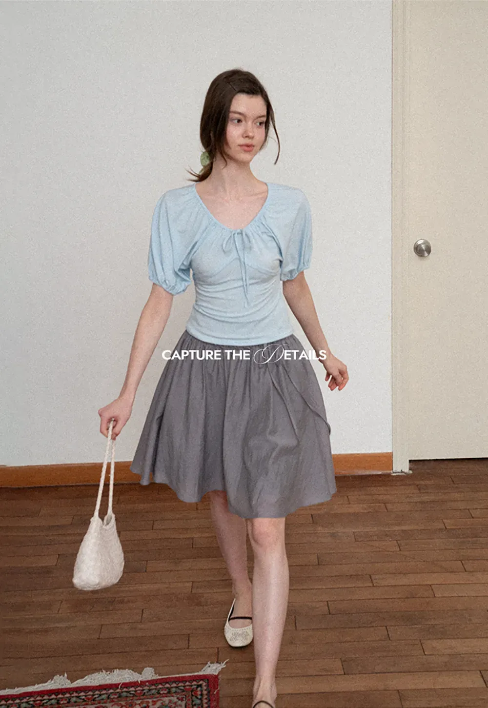 Flowy A-line skirt with gathered waist and layered hem