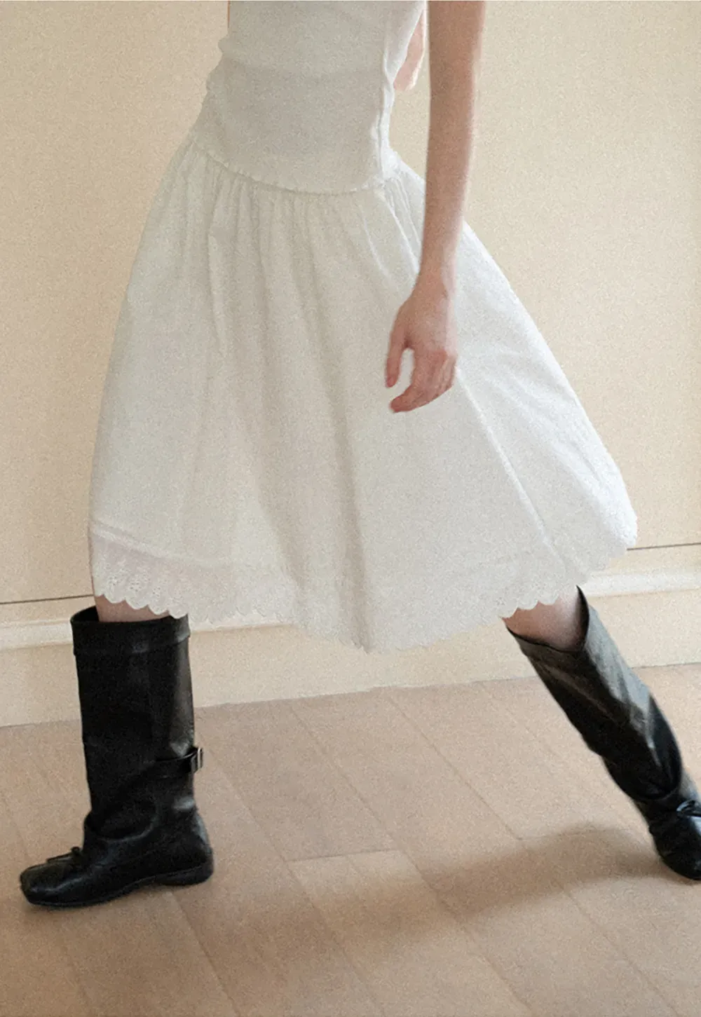 Pleated Skirt with Eyelet Lace Hem