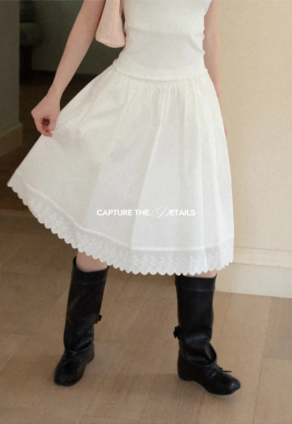 Pleated Skirt with Eyelet Lace Hem