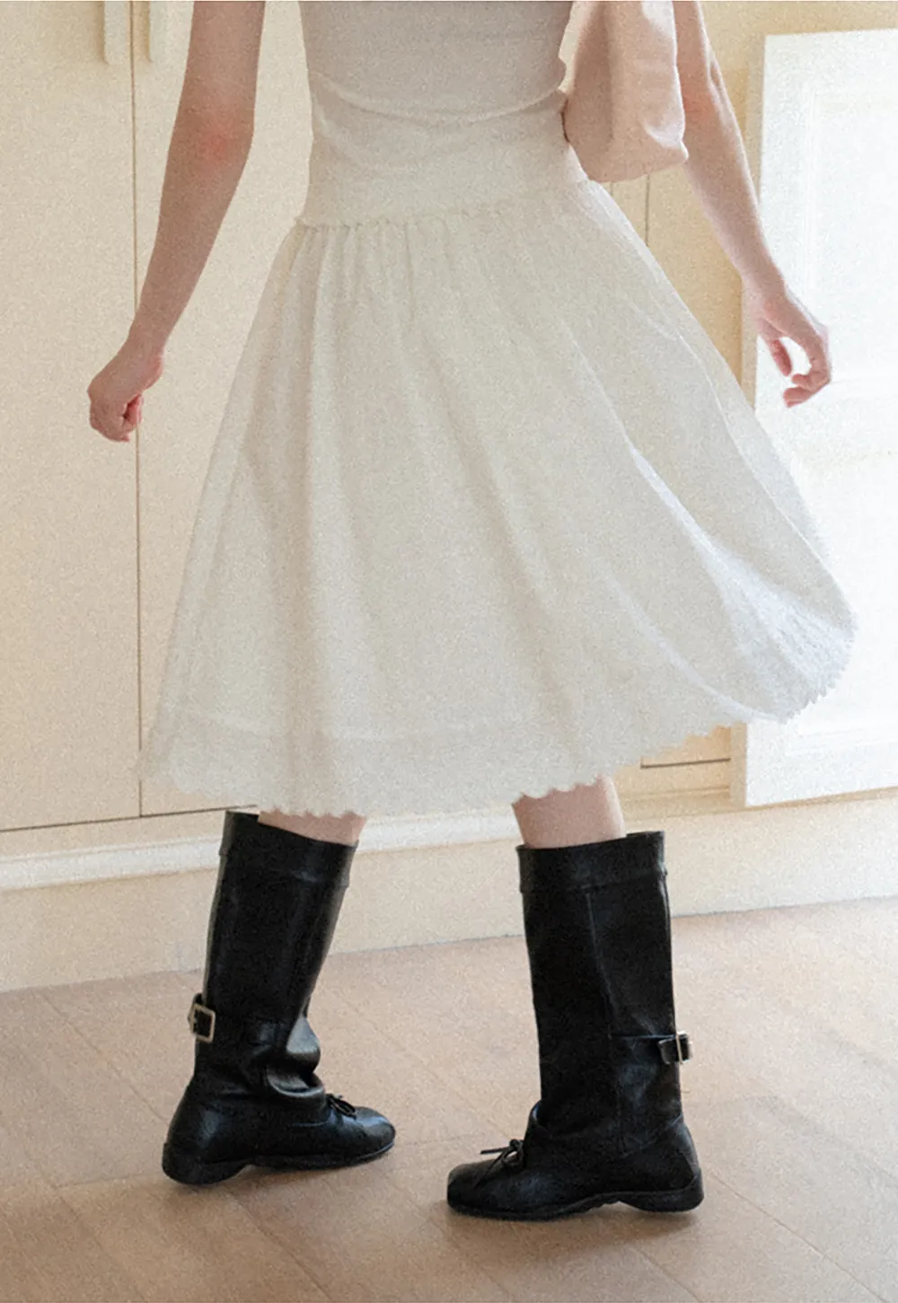 Pleated Skirt with Eyelet Lace Hem