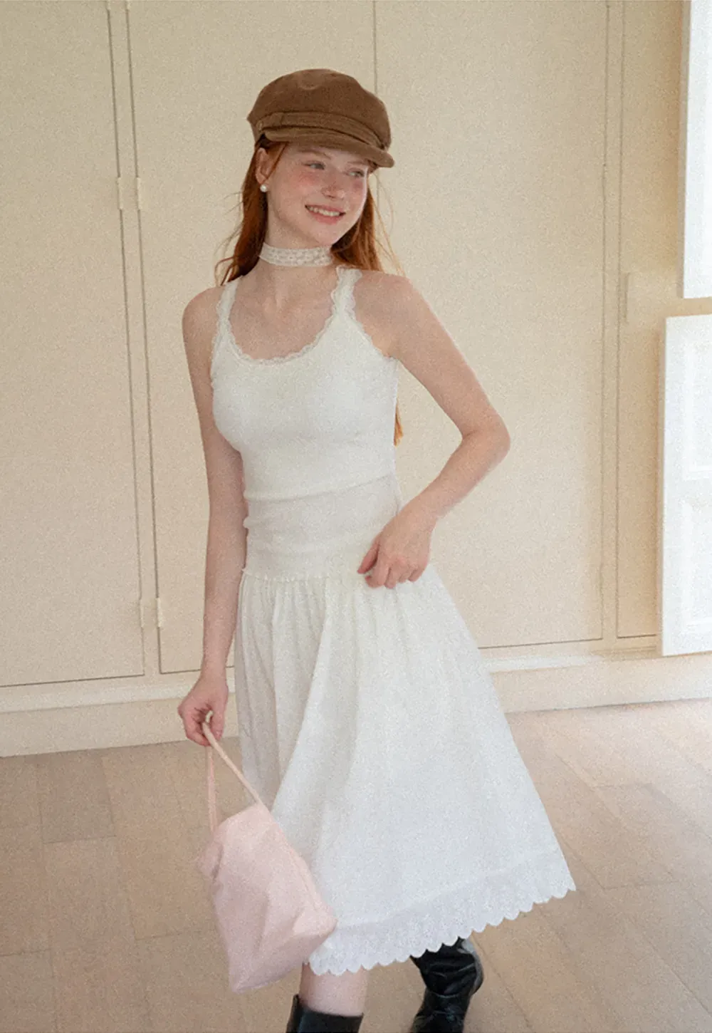 Pleated Skirt with Eyelet Lace Hem