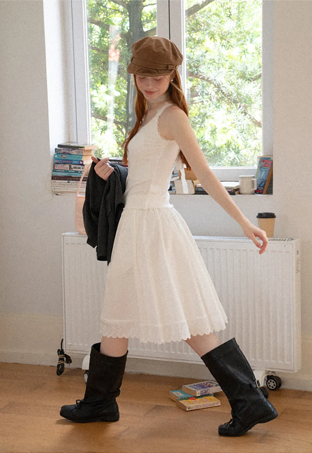 Pleated Skirt with Eyelet Lace Hem