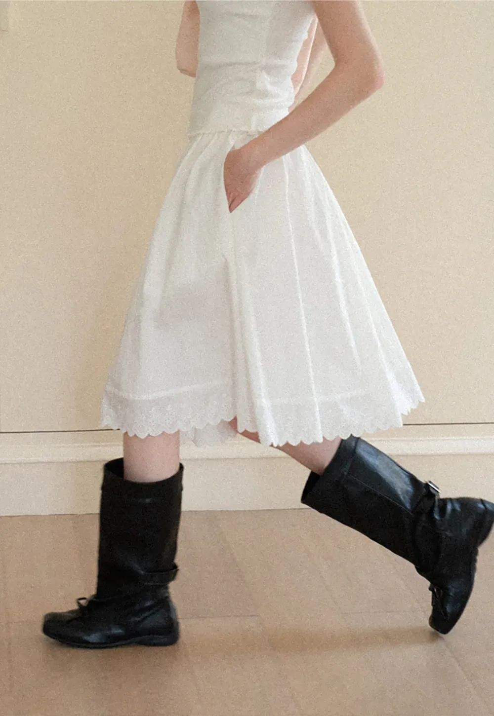 Pleated Skirt with Eyelet Lace Hem