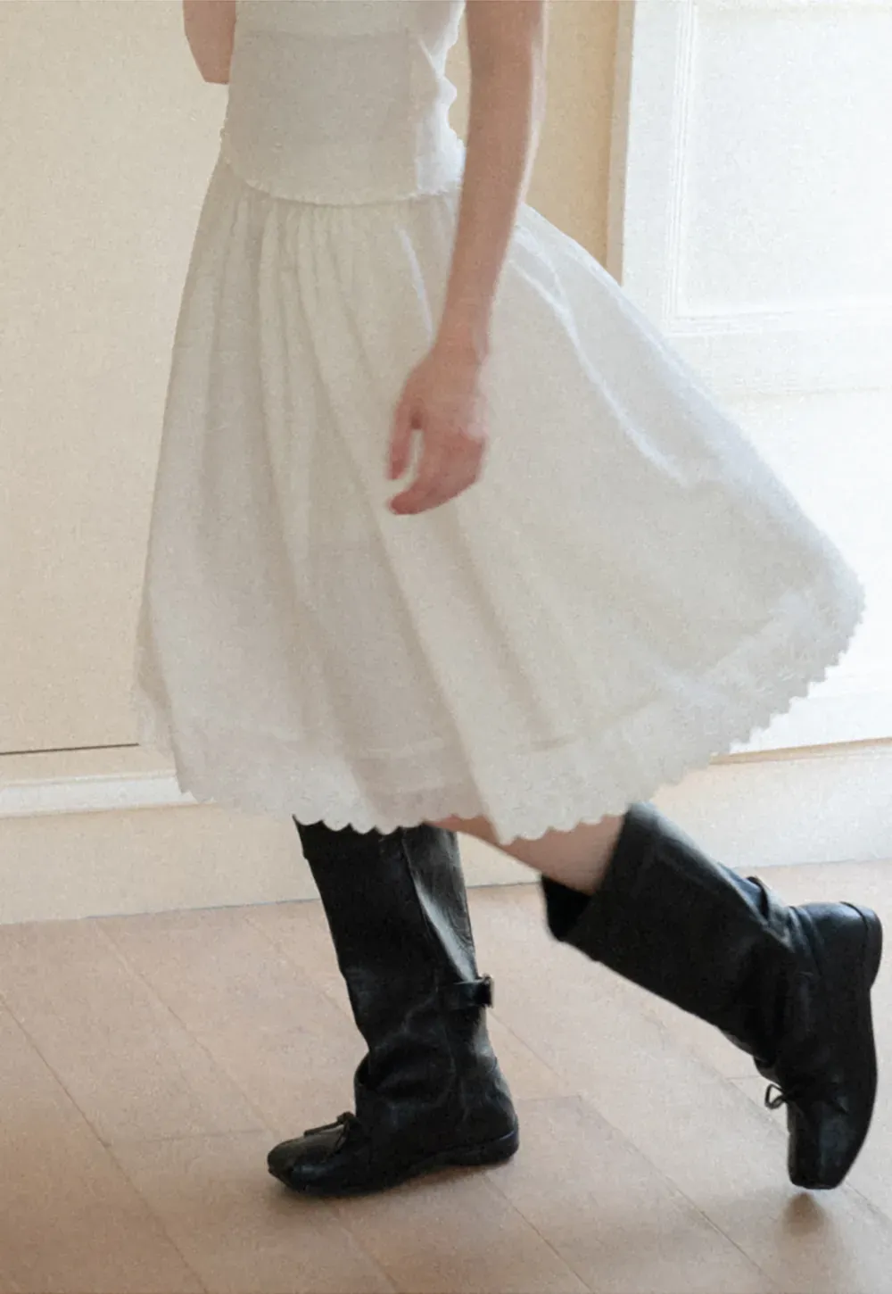 Pleated Skirt with Eyelet Lace Hem