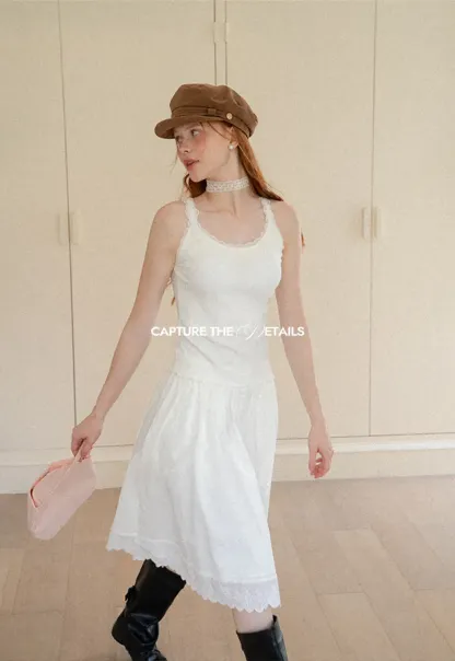 Pleated Skirt with Eyelet Lace Hem