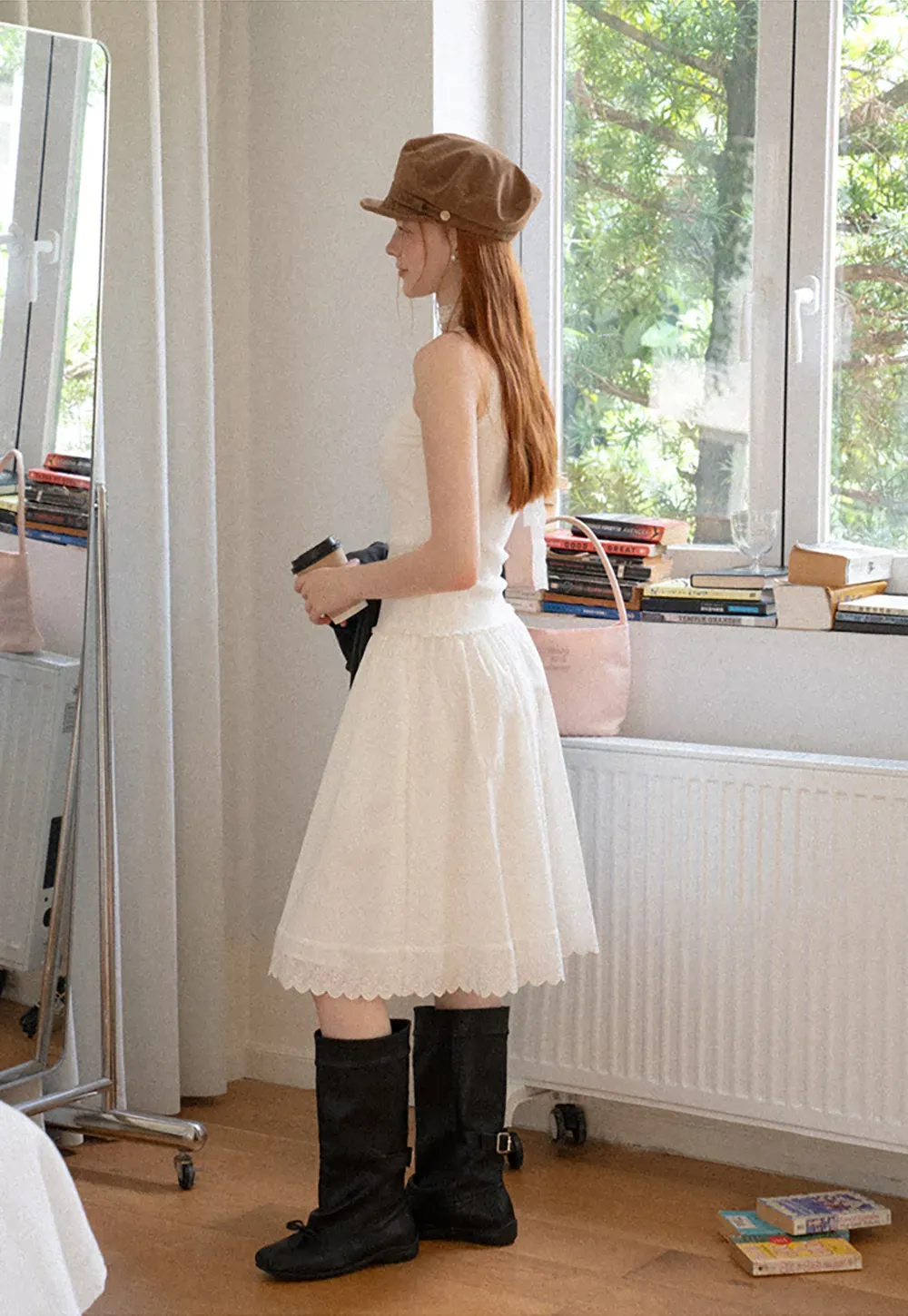 Pleated Skirt with Eyelet Lace Hem