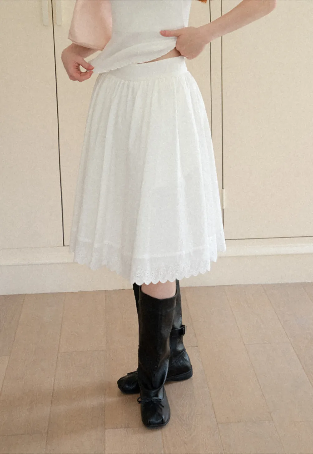 Pleated Skirt with Eyelet Lace Hem