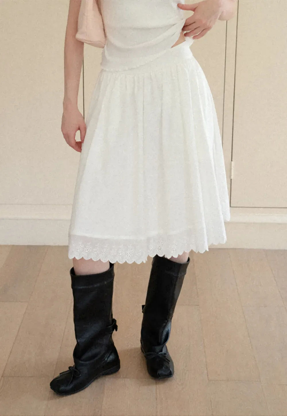 Pleated Skirt with Eyelet Lace Hem