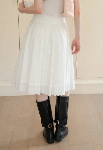 Pleated Skirt with Eyelet Lace Hem