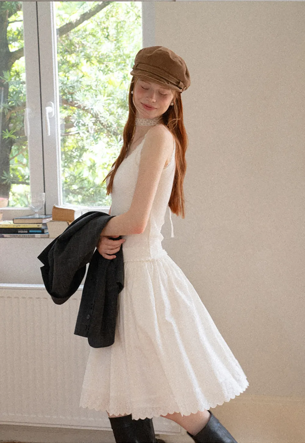 Pleated Skirt with Eyelet Lace Hem