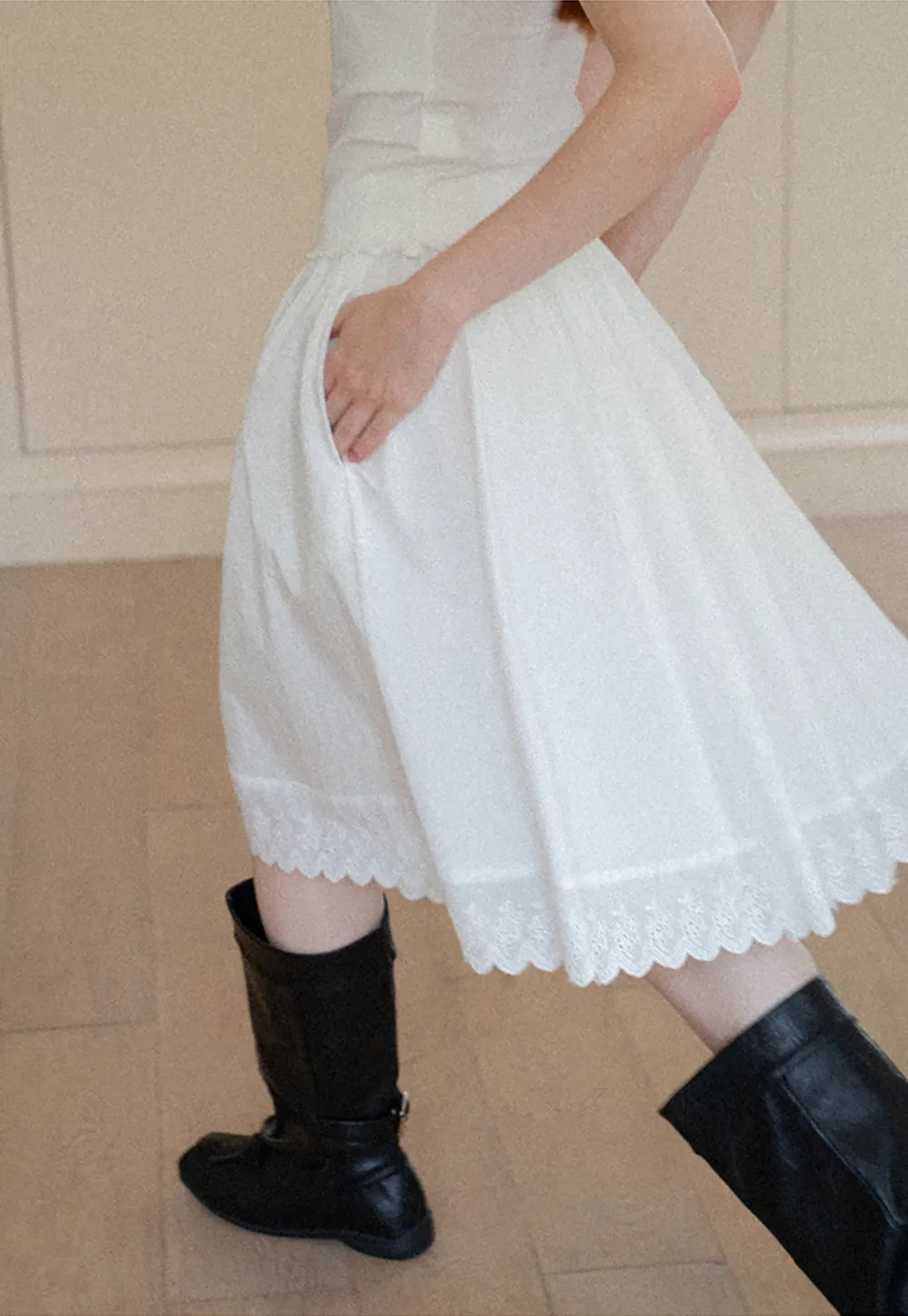Pleated Skirt with Eyelet Lace Hem
