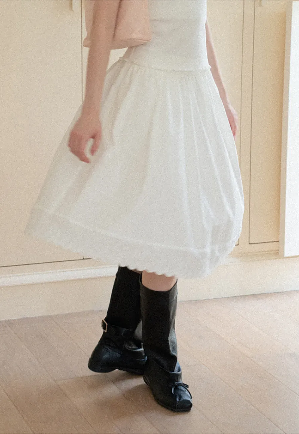 Pleated Skirt with Eyelet Lace Hem
