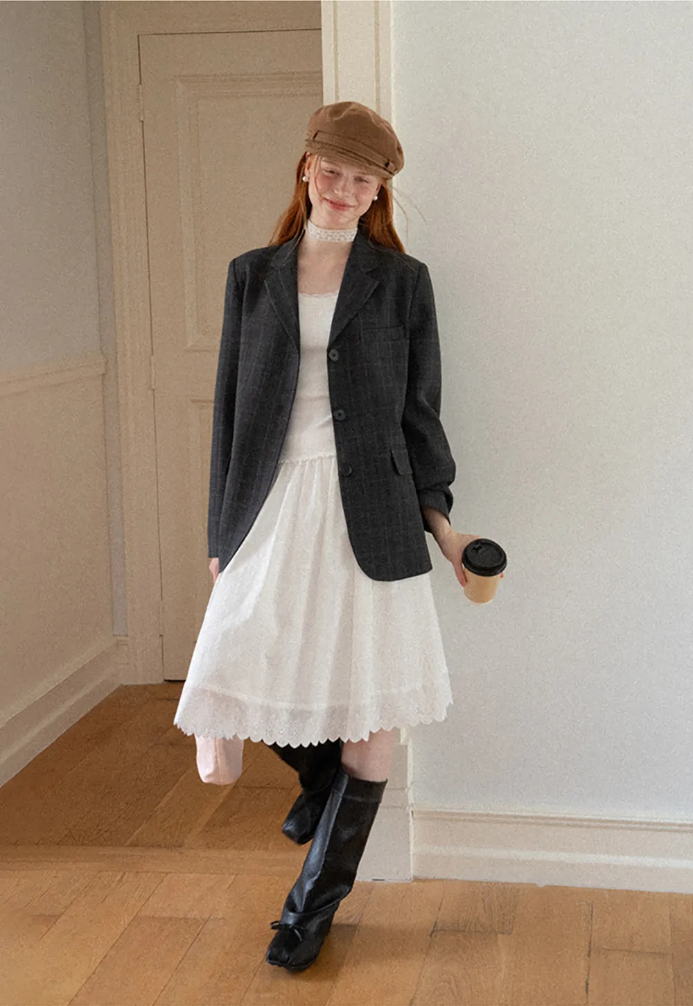 Pleated Skirt with Eyelet Lace Hem