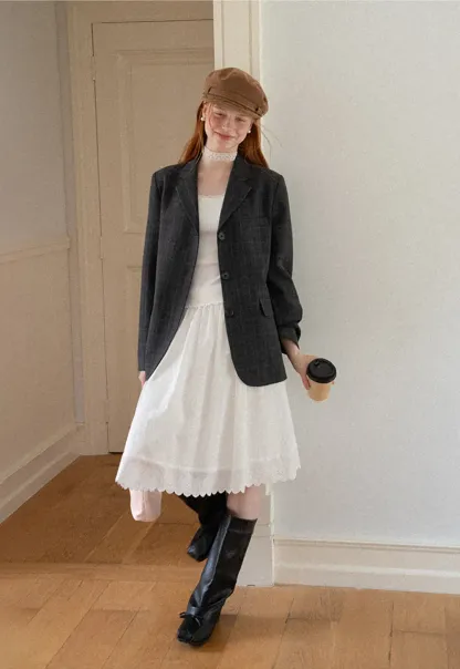 Pleated Skirt with Eyelet Lace Hem