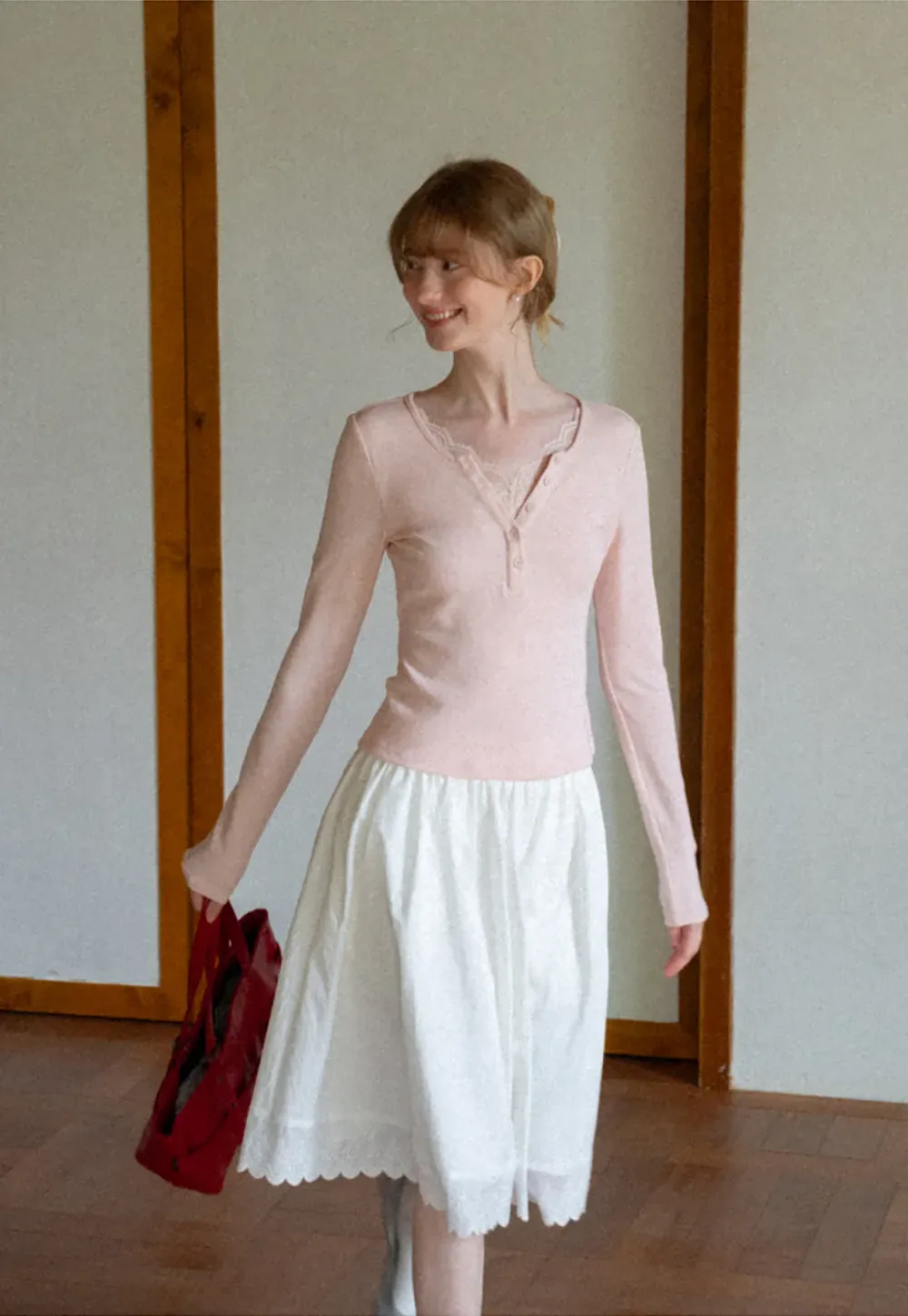 Pleated Skirt with Eyelet Lace Hem