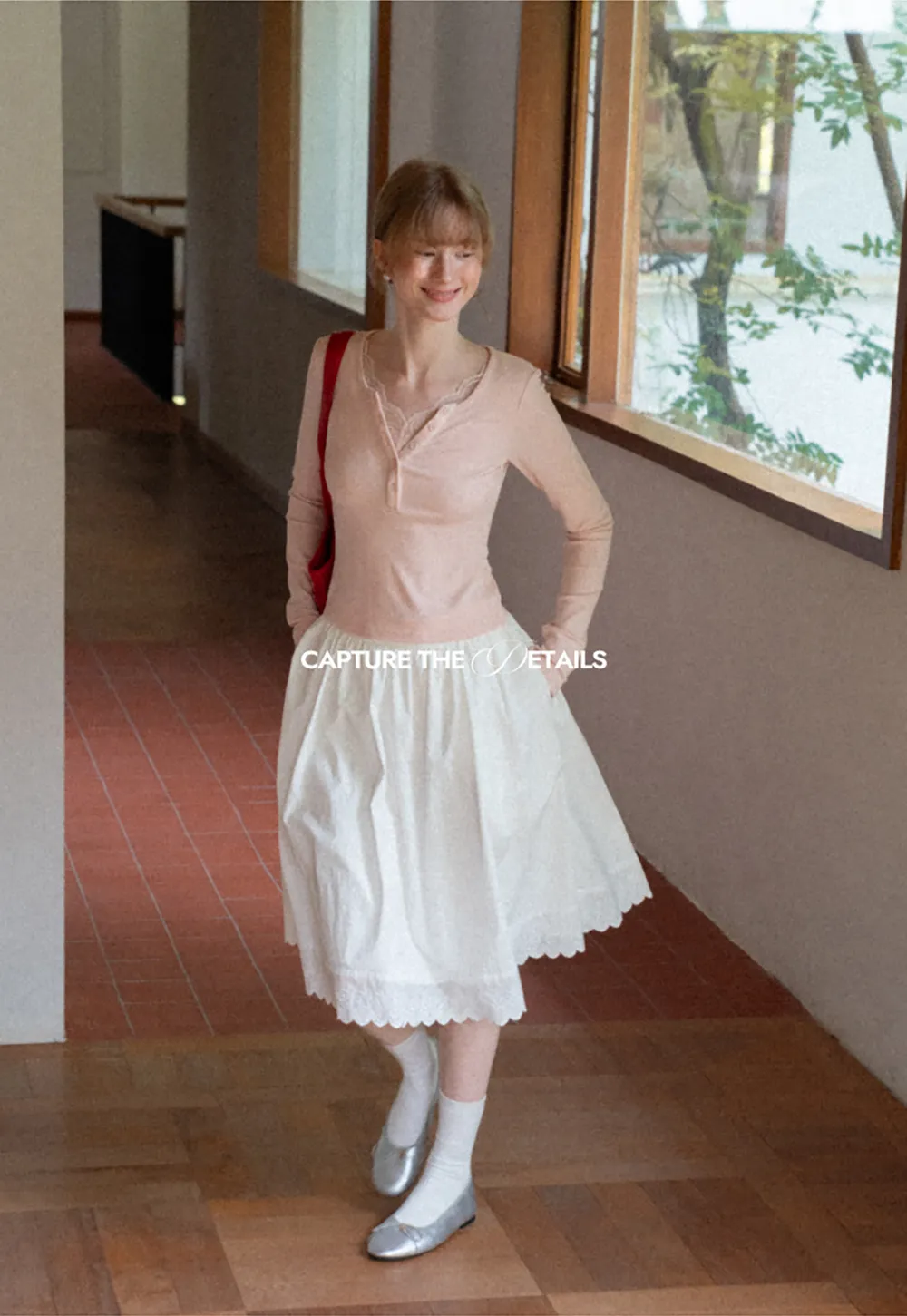 Pleated Skirt with Eyelet Lace Hem