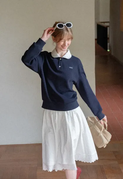 Pleated Skirt with Eyelet Lace Hem