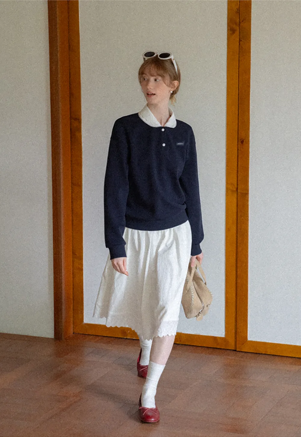Pleated Skirt with Eyelet Lace Hem