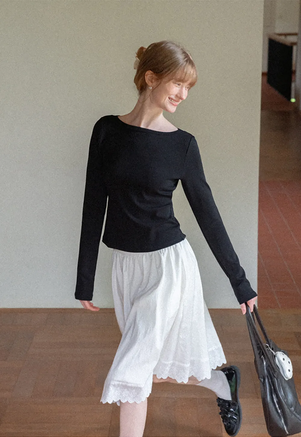 Pleated Skirt with Eyelet Lace Hem