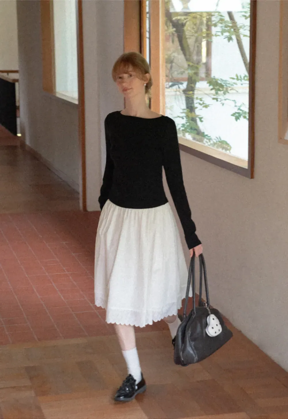 Pleated Skirt with Eyelet Lace Hem