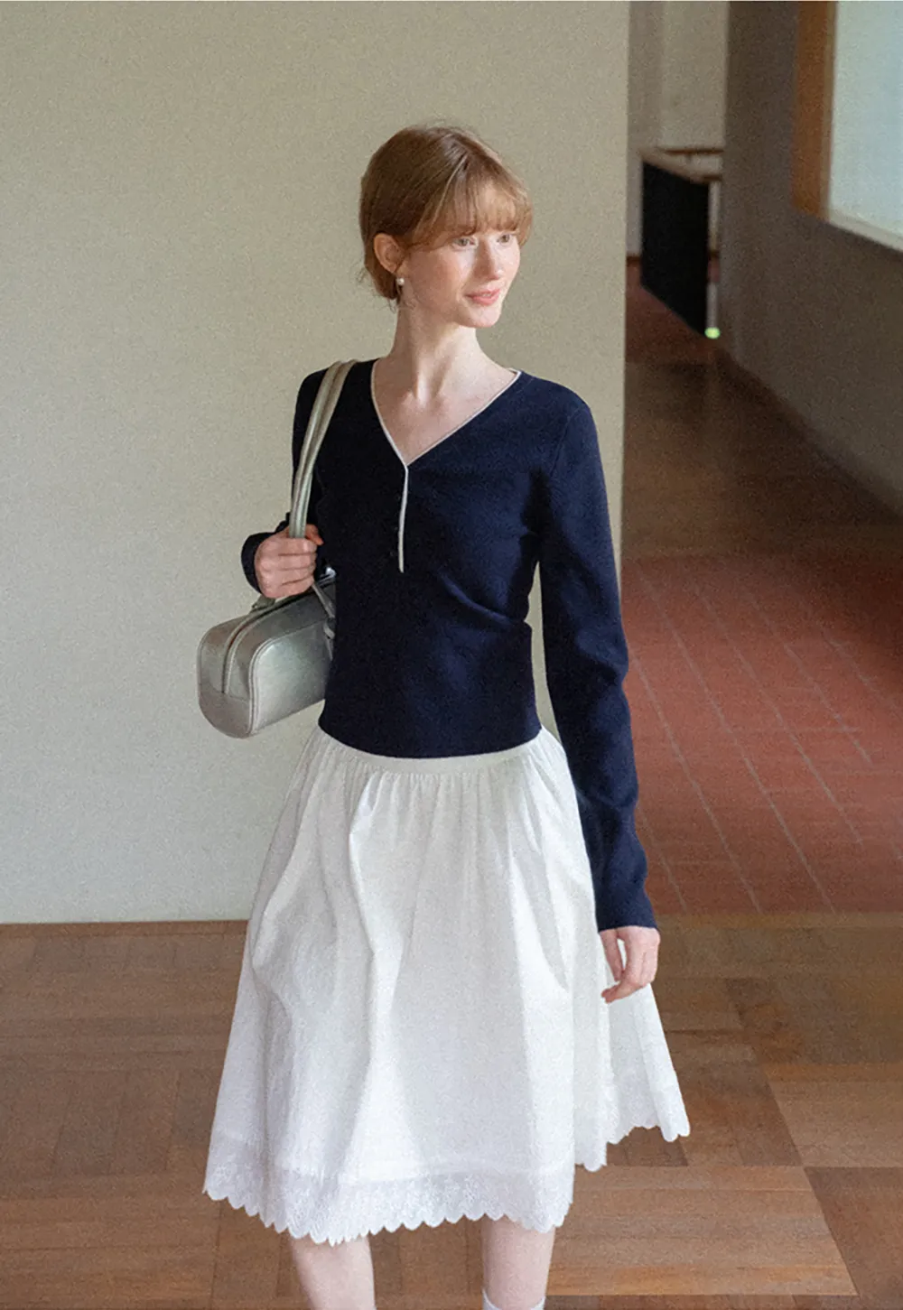 Pleated Skirt with Eyelet Lace Hem