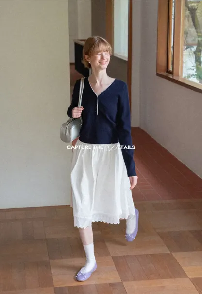 Pleated Skirt with Eyelet Lace Hem