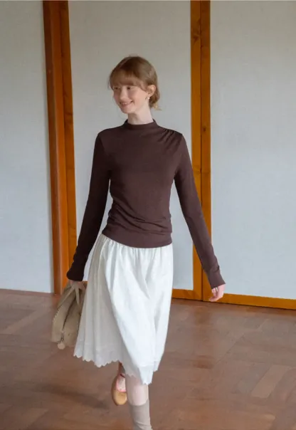 Pleated Skirt with Eyelet Lace Hem