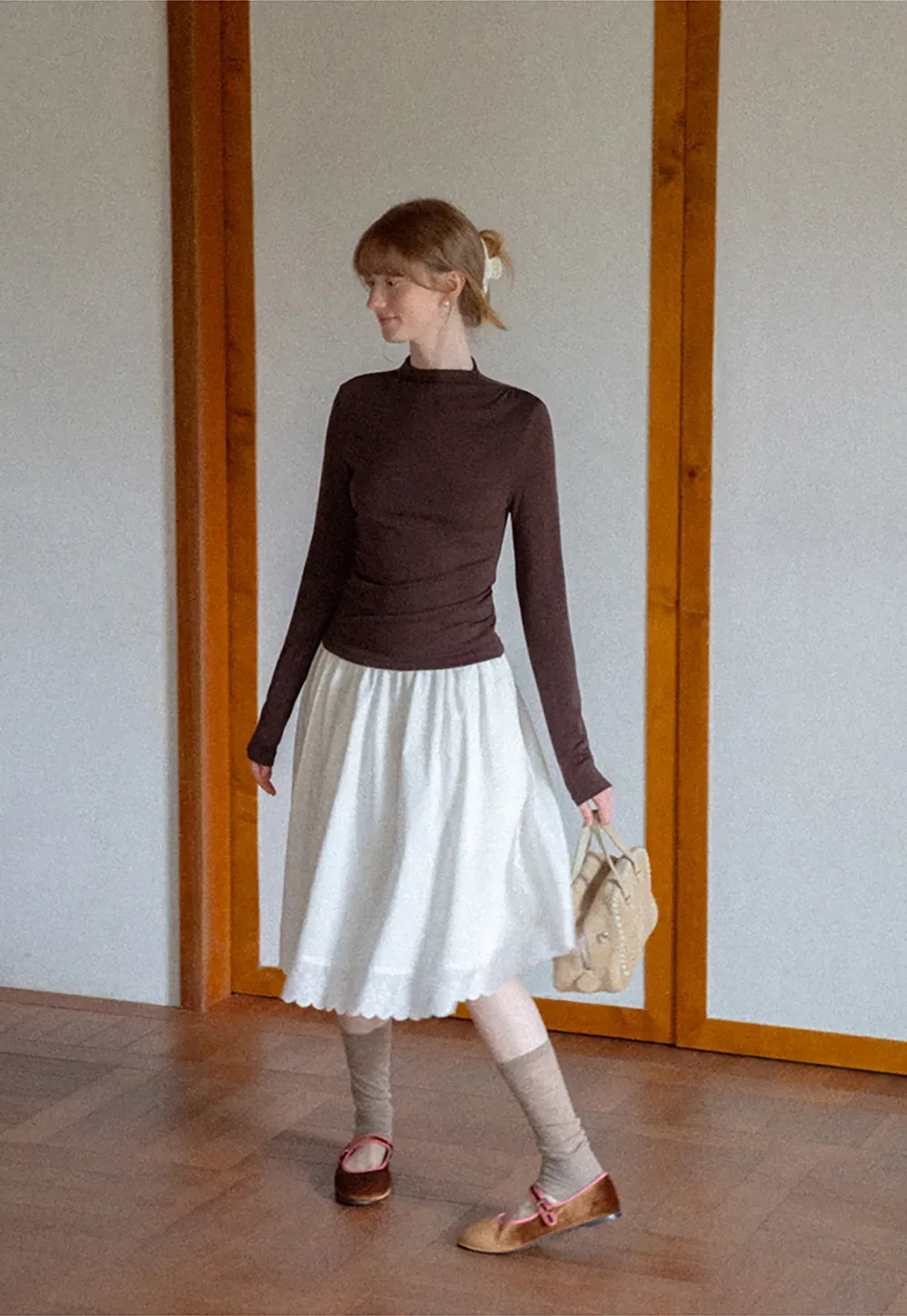 Pleated Skirt with Eyelet Lace Hem