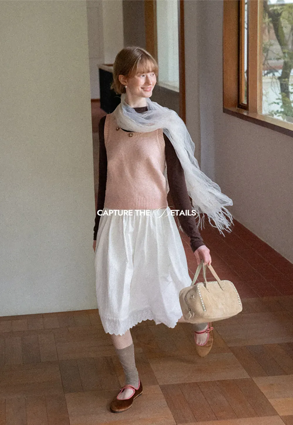 Pleated Skirt with Eyelet Lace Hem