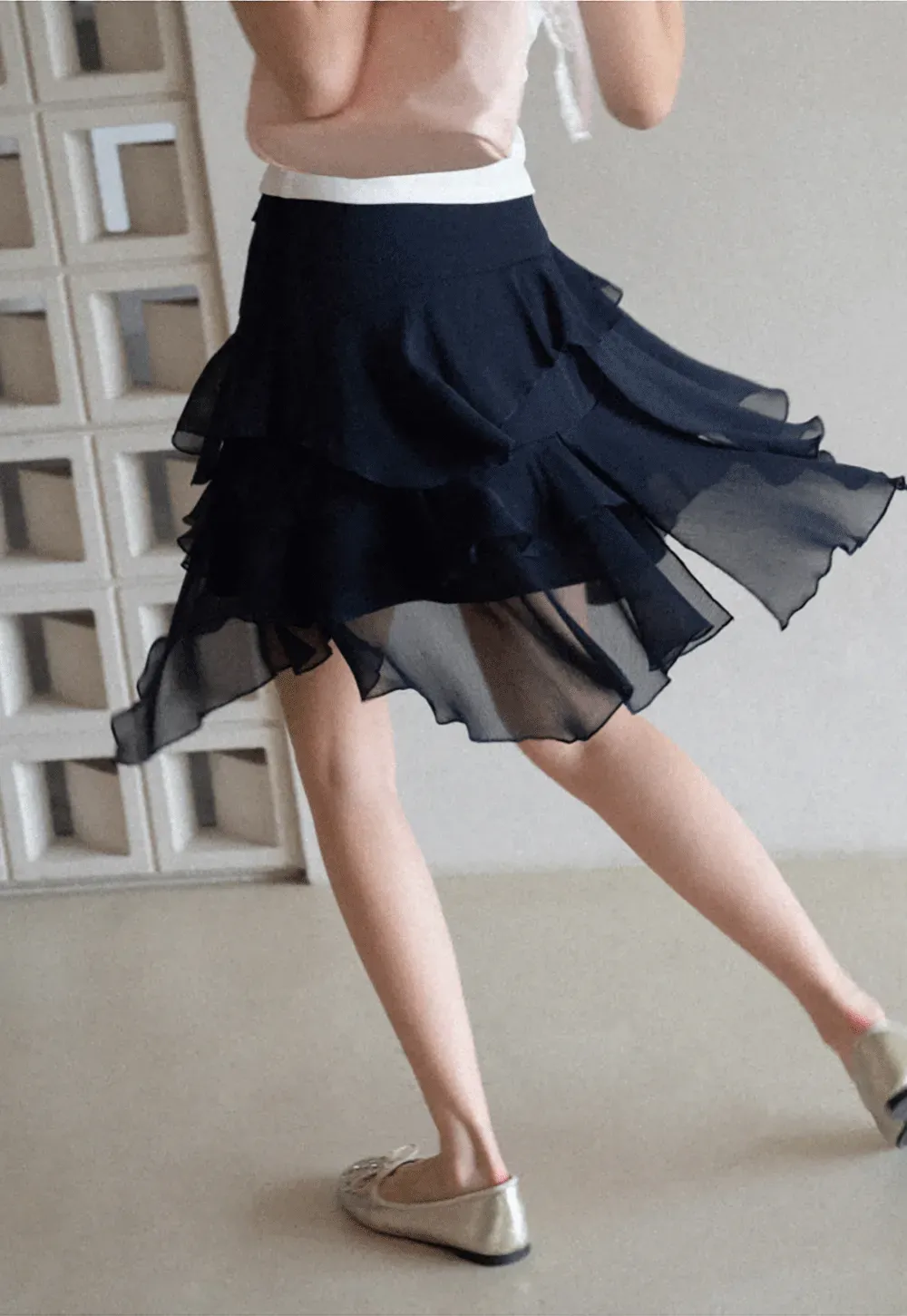Layered Ruffled Asymmetrical Hem Skirt