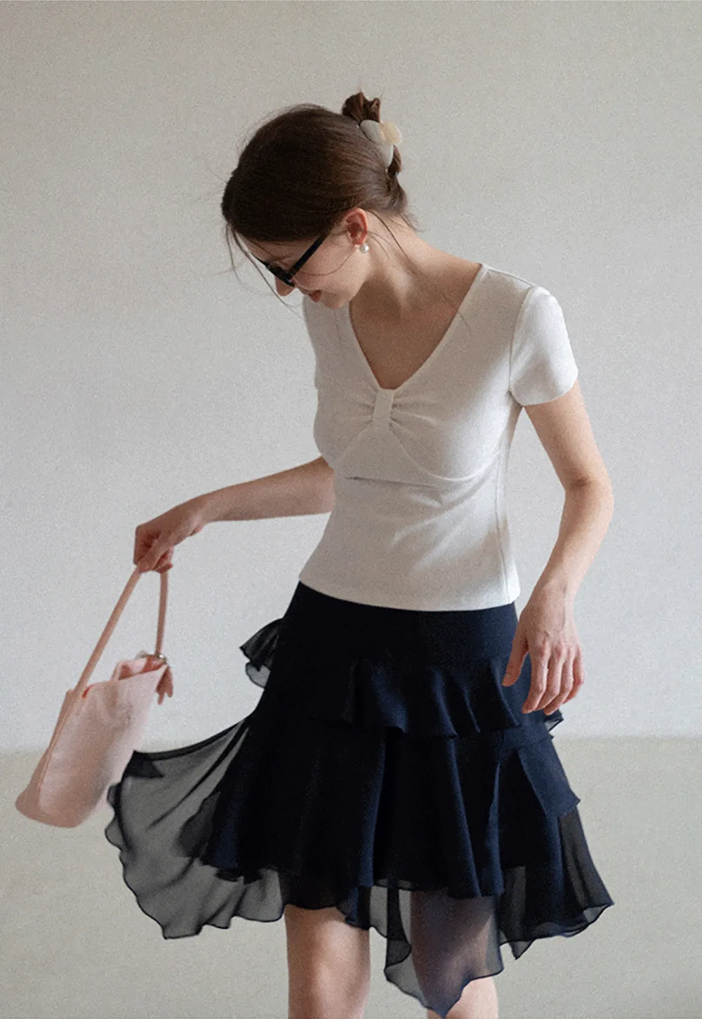 Layered Ruffled Asymmetrical Hem Skirt