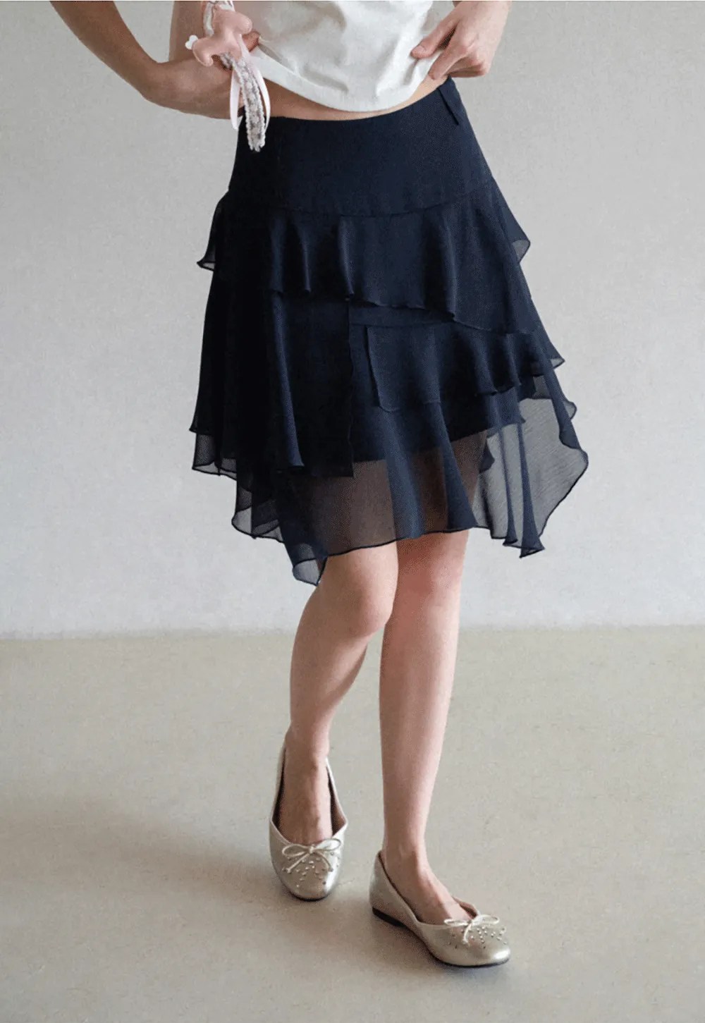 Layered Ruffled Asymmetrical Hem Skirt