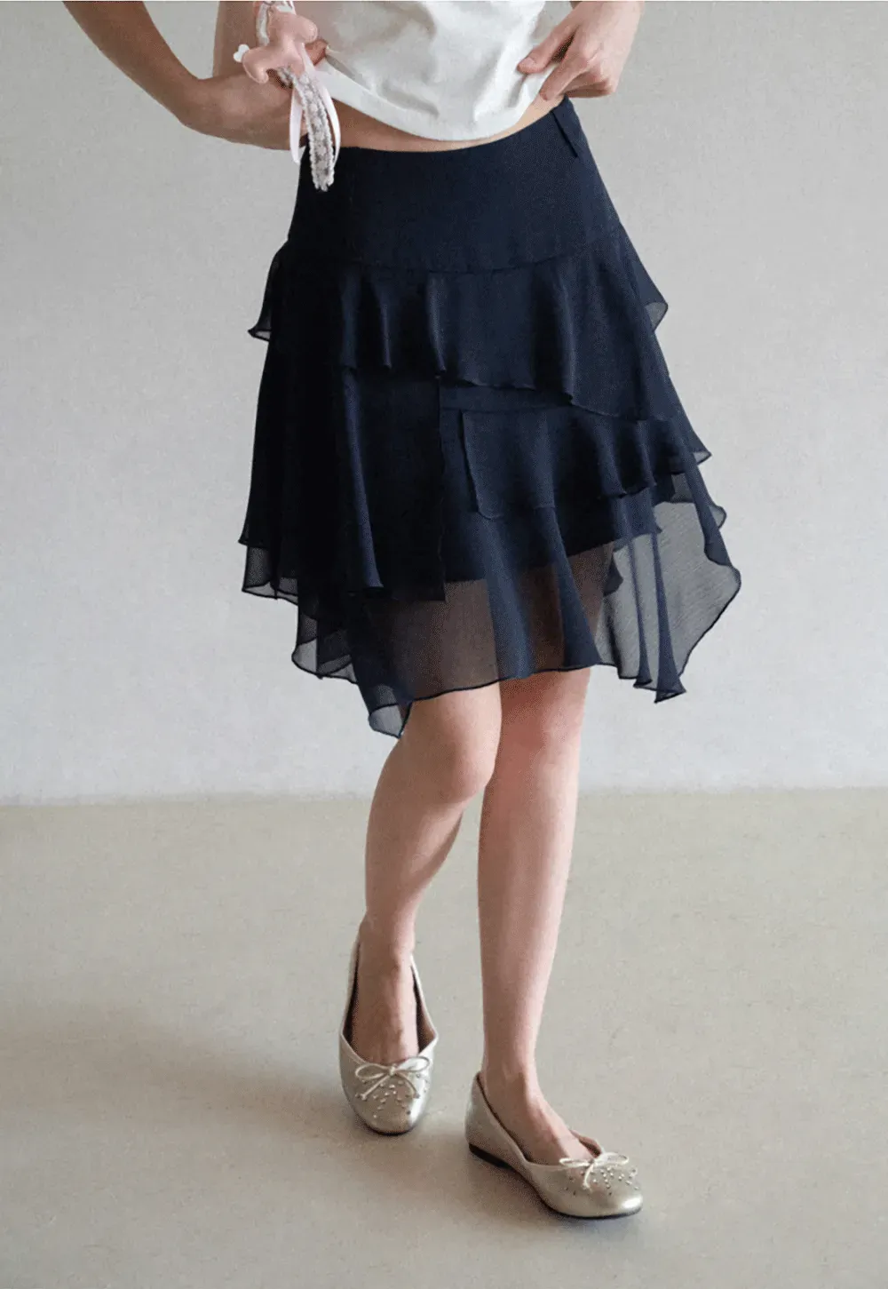 Layered Ruffled Asymmetrical Hem Skirt