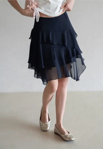 Layered Ruffled Asymmetrical Hem Skirt