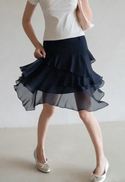 Layered Ruffled Asymmetrical Hem Skirt