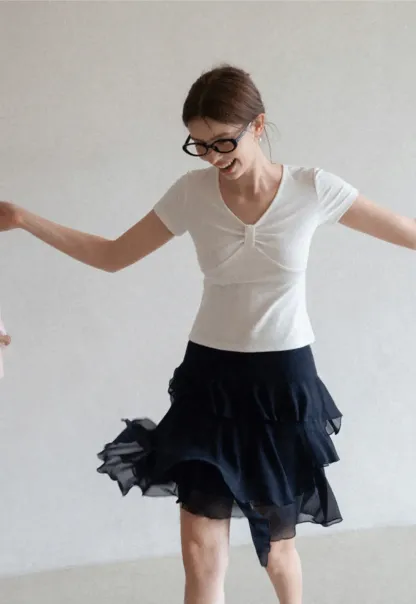 Layered Ruffled Asymmetrical Hem Skirt