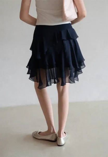 Layered Ruffled Asymmetrical Hem Skirt
