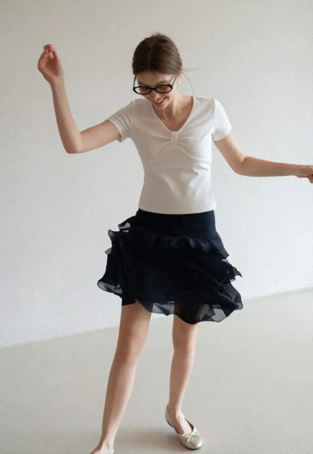 Layered Ruffled Asymmetrical Hem Skirt