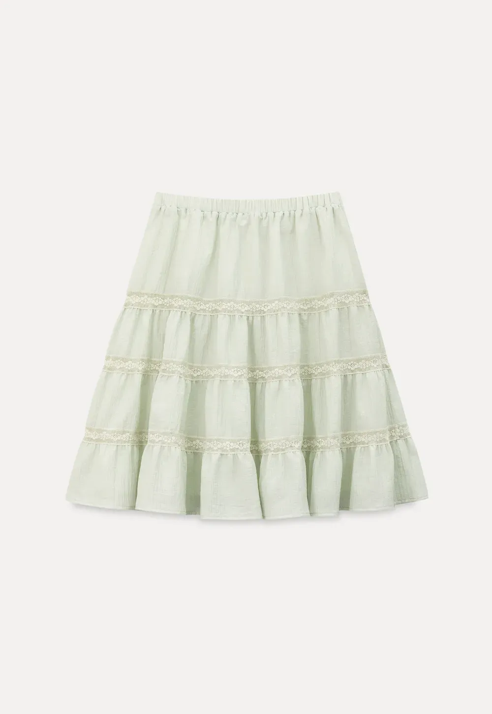 Tiered ruffled skirt with lace trim
