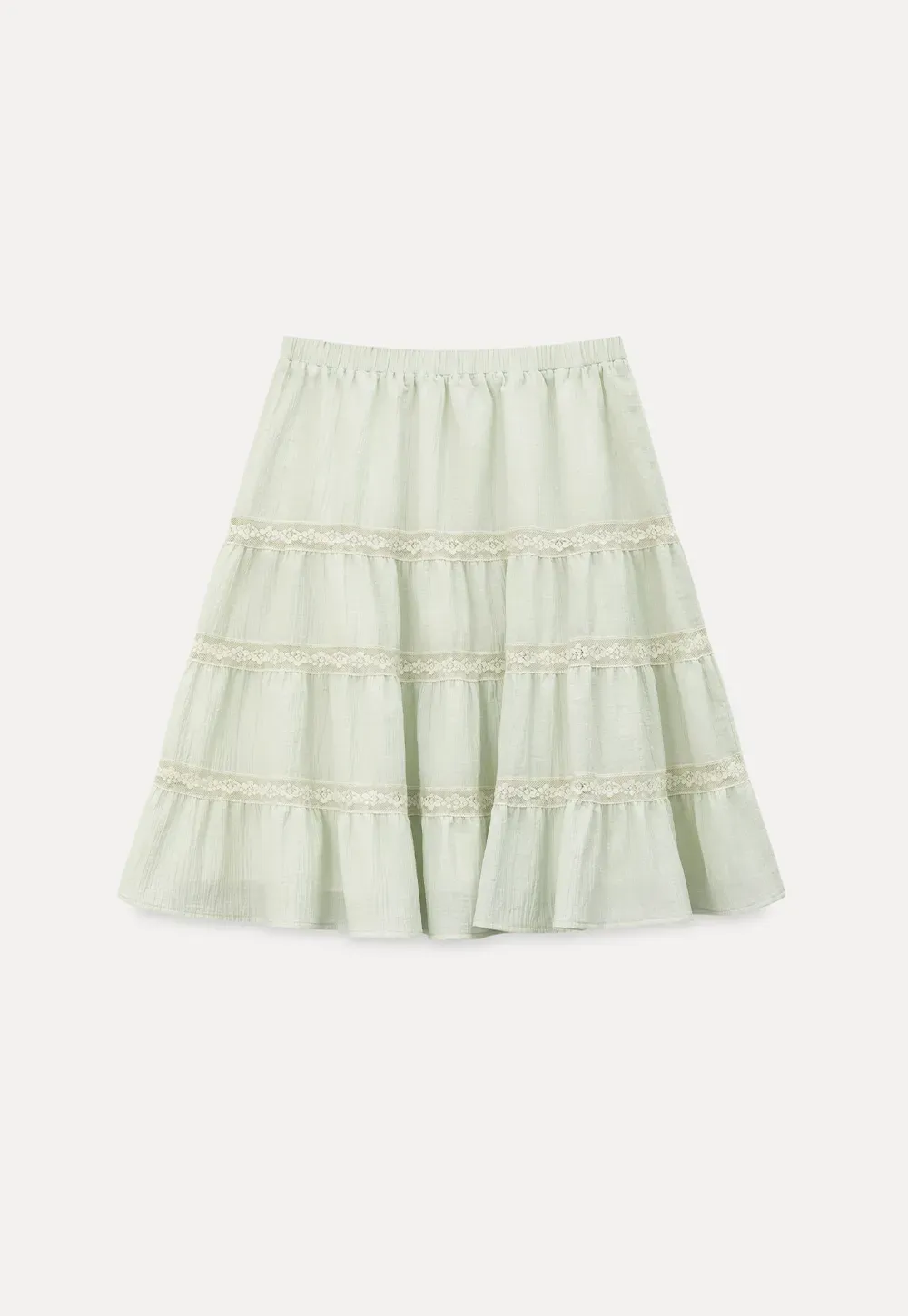 Tiered ruffled skirt with lace trim