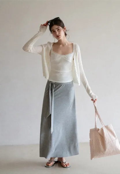 Wrap style long skirt with side drape detail