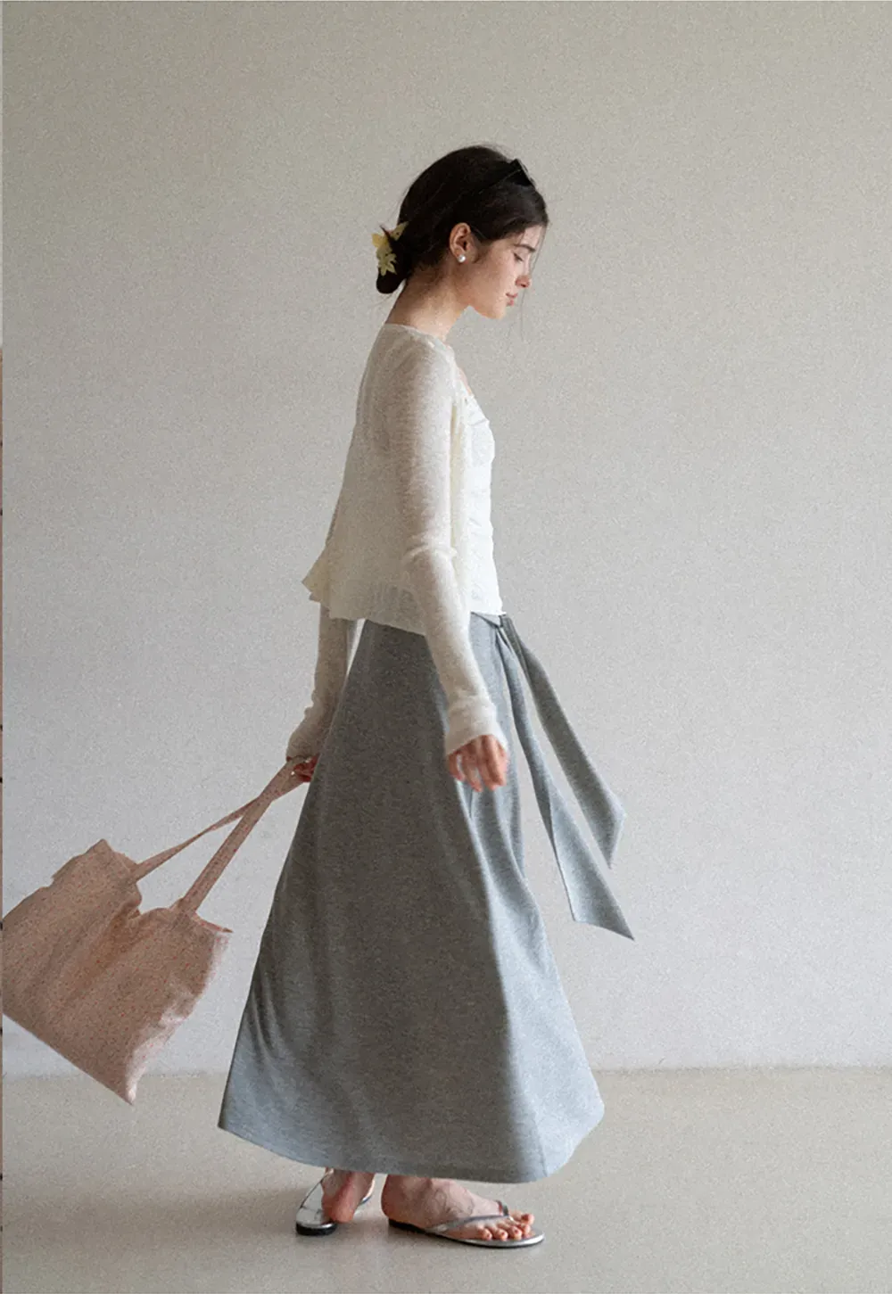Wrap style long skirt with side drape detail